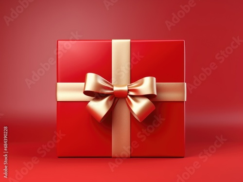 red gift box on a red background for Christmas or Valentine's Day
