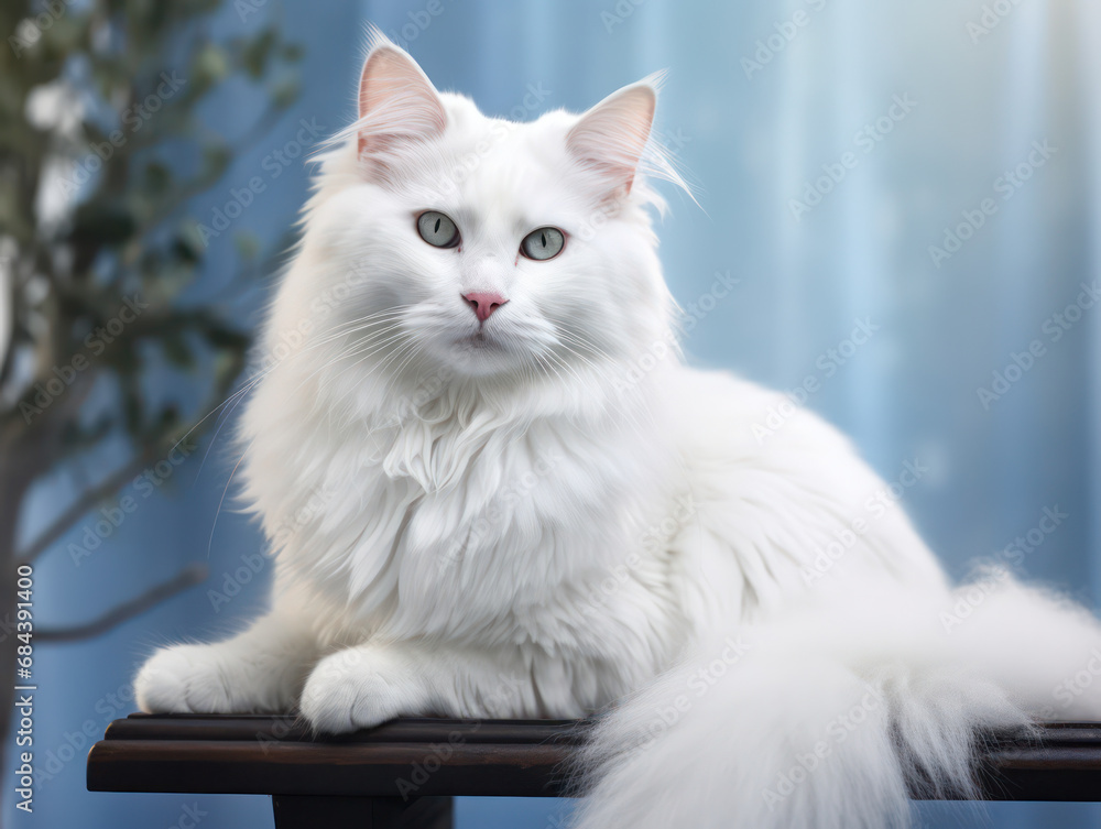 Fototapeta premium Turkish Angora Cat Studio Shot Isolated on Clear Background, Generative AI