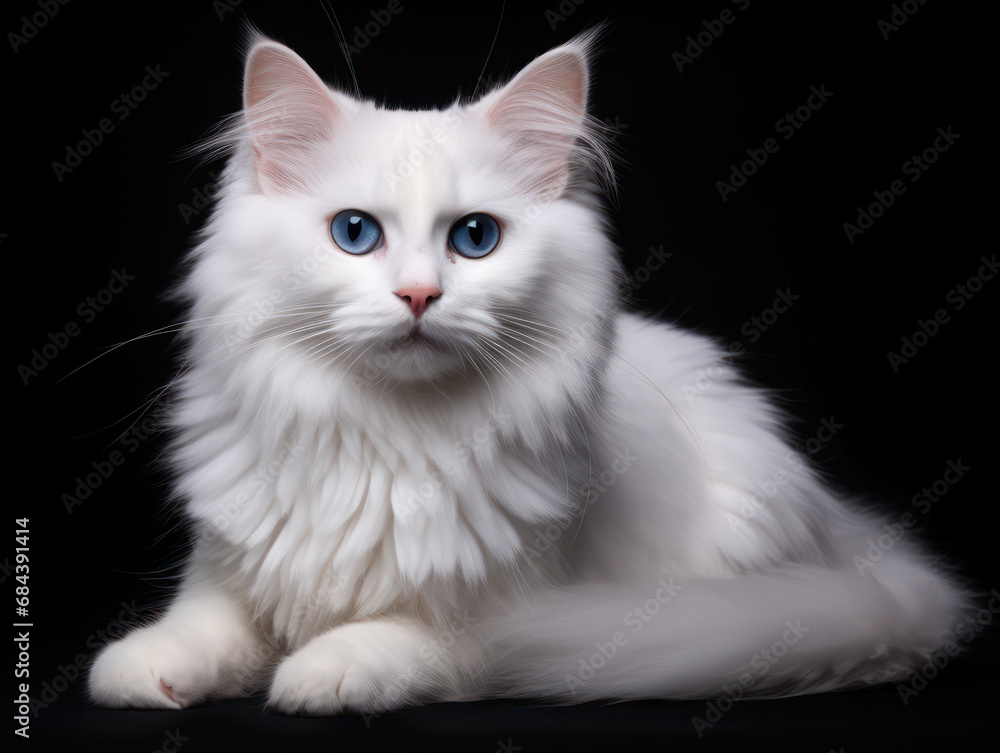 Turkish Angora Cat Studio Shot Isolated on Clear Background, Generative AI