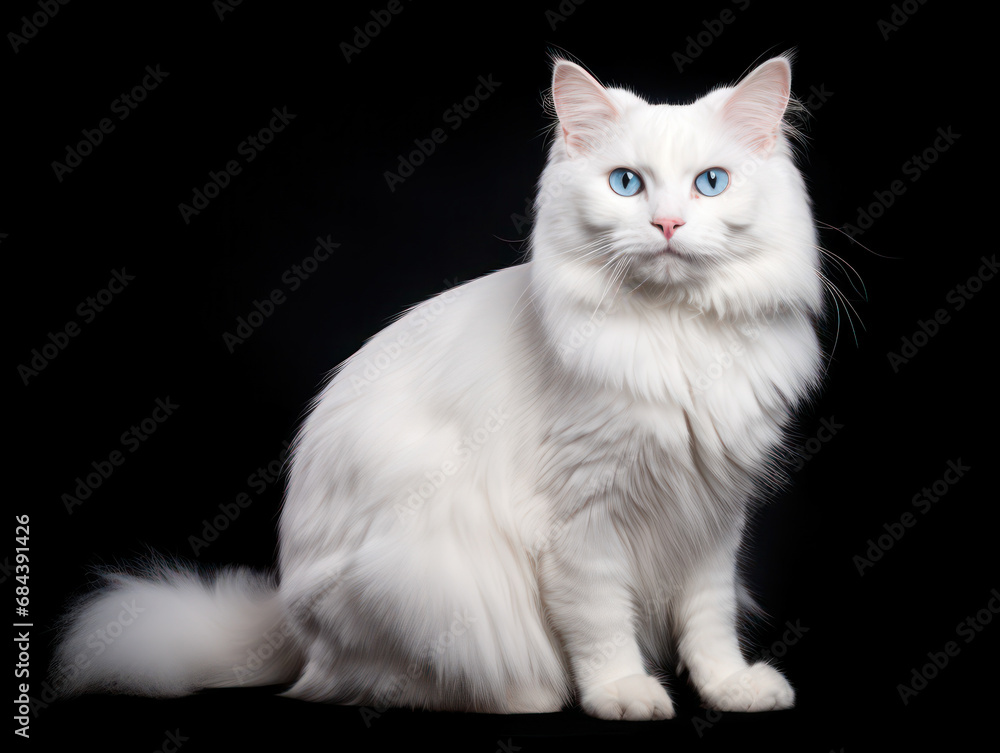 Turkish Angora Cat Studio Shot Isolated on Clear Background, Generative AI