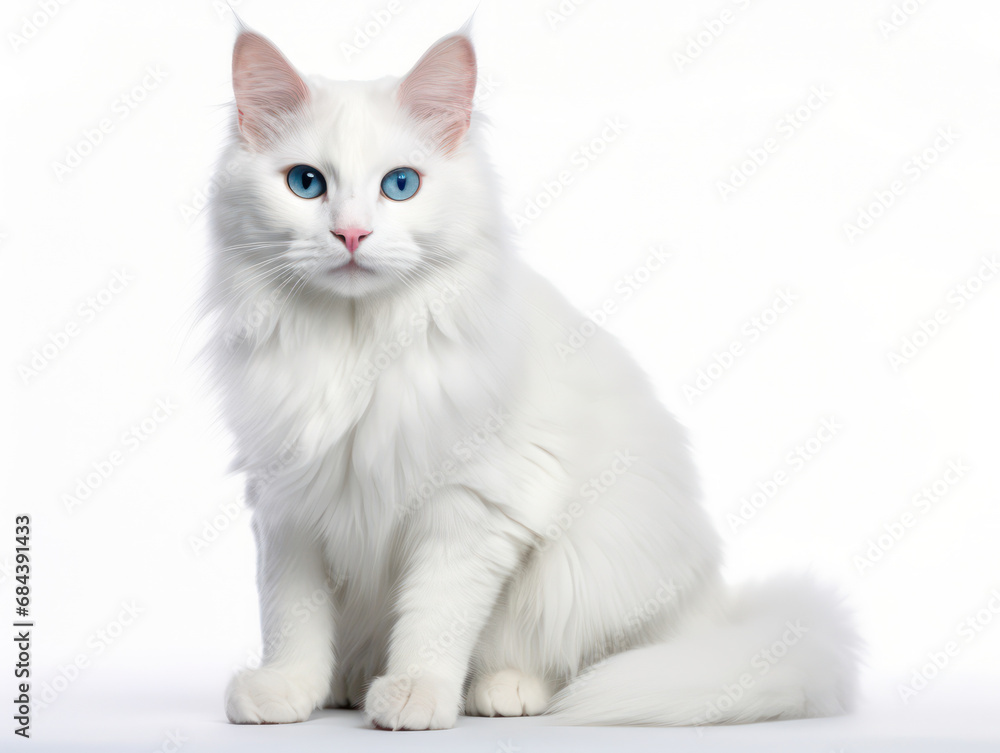 Turkish Angora Cat Studio Shot Isolated on Clear Background, Generative AI