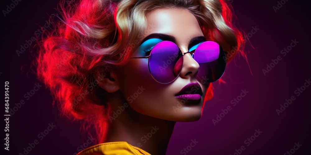 a girl is wearing a colorful outfit and colorful sunglasses, generative AI