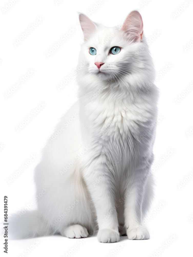 Turkish Angora Cat Studio Shot Isolated on Clear Background, Generative AI Turkish Angora Cat Studio Shot Isolated on Clear Background, Generative AI