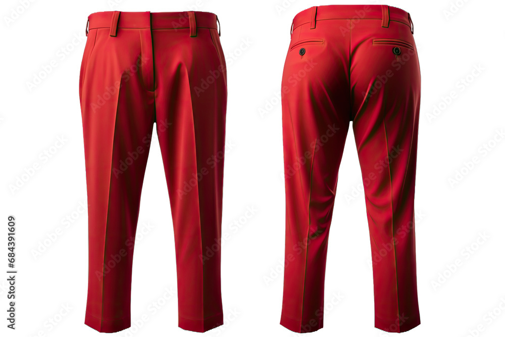 front and back view red pants on transparent background - obrazy, fototapety, plakaty 