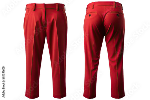 front and back view red pants on transparent background photo