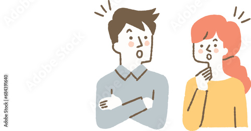何かに気づいた中年夫婦二人_色