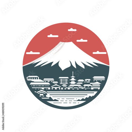 circle logo fuji mountain japan style. vector illustration