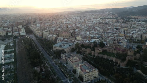 Wallpaper Mural Panning video of Malaga at sunset, province of Andalusia, Spain. Aerial footage. Torontodigital.ca
