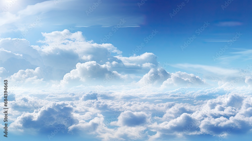 Fototapeta premium Blue Sky Dreamscape: Nebulous Clouds in Soft Atmosphere, Heavenly Cloudscape. Generative AI