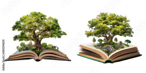 Two Open Book with Tree Growing Out on transparent background