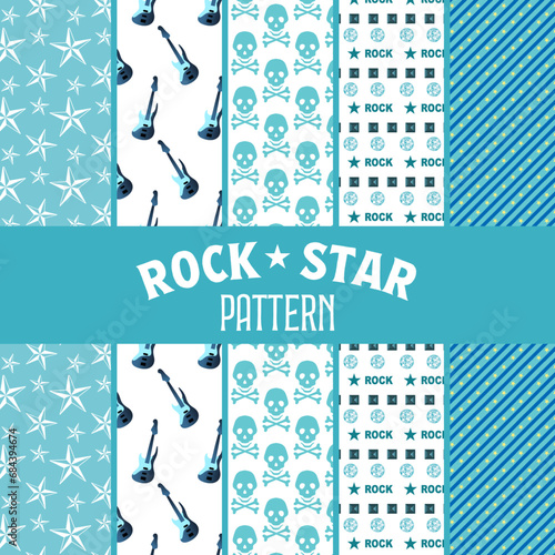 Rock star pattern｜ロックスター シームレス　パターン　ブルー