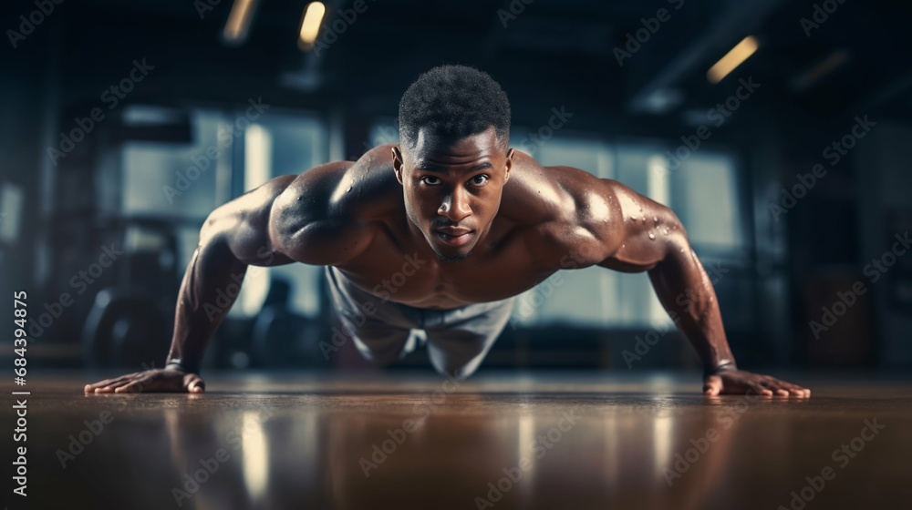 Dedication in Every Rep: Athlete Performing Push-ups. Generative ai Dedication in Every Rep: Athlete Performing Push-ups. Generative ai