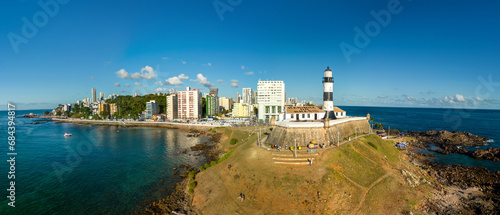 Vista Aérea do Farol da Barra no município de Salvador, Bahia, Brasil
