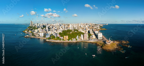 Vista Aérea do Farol da Barra e Porto da Barra no município de Salvador, Bahia, Brasil
