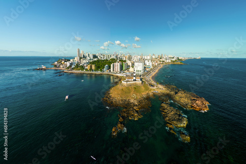 Vista Aérea do Farol da Barra no município de Salvador, Bahia, Brasil
