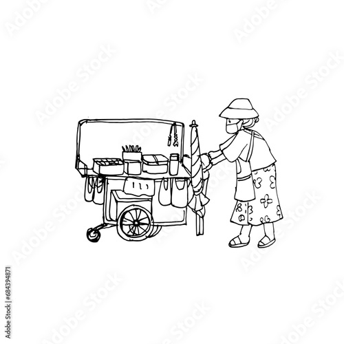 Thai street food vendor, Hand drawn style vector