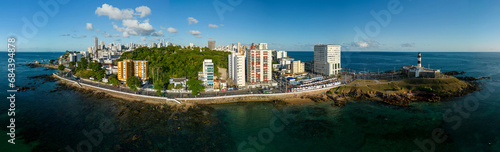 Vista Aérea do Porto da Barra e Farol da Barra na cidade de Salvador, Bahia, Brasil