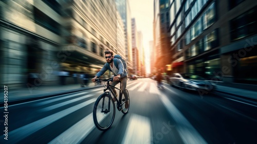 Urban Cyclist Navigating Through City Traffic. Generative ai © Scrudje