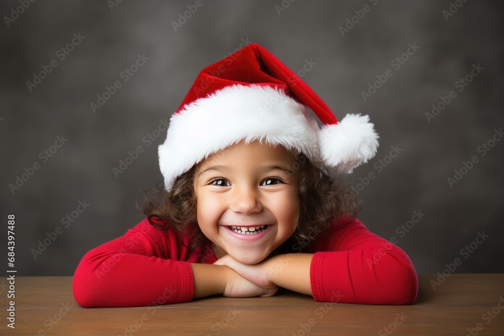 Child in Santa hat laughing joyfully Child in Santa hat laughing joyfully