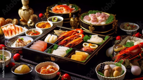 日本の伝統的なお正月料理「おせち料理」GenerativeAI © enopi