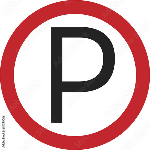 Isolated red round street sign letter P for Parking area in white , car, automotive, motorcycle parking sign photo