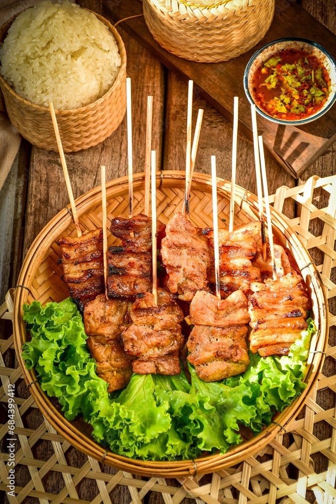 Thai-Styled BBQ Pork with Sticky Rice ,Thai call Moo ping,Sticky rice ...