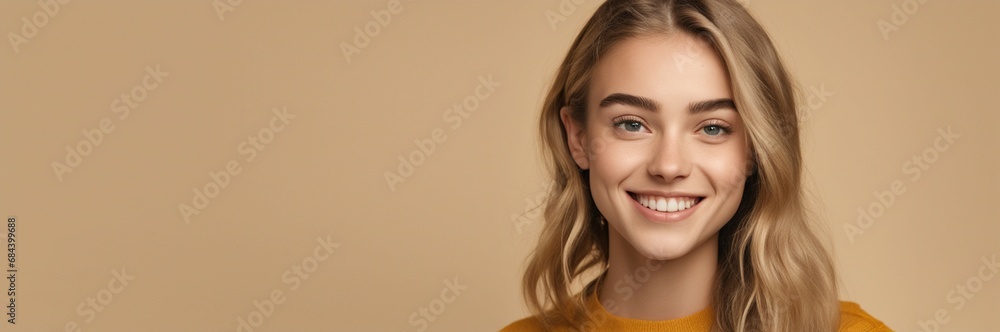 Beautiful American good woman nice fashion half body eye contact and background empty space for design in USA Beautiful American good woman nice fashion half body eye contact and background empty space for design in USA