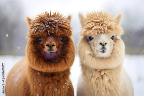 portrait llama, pair llamas, nature background © elina