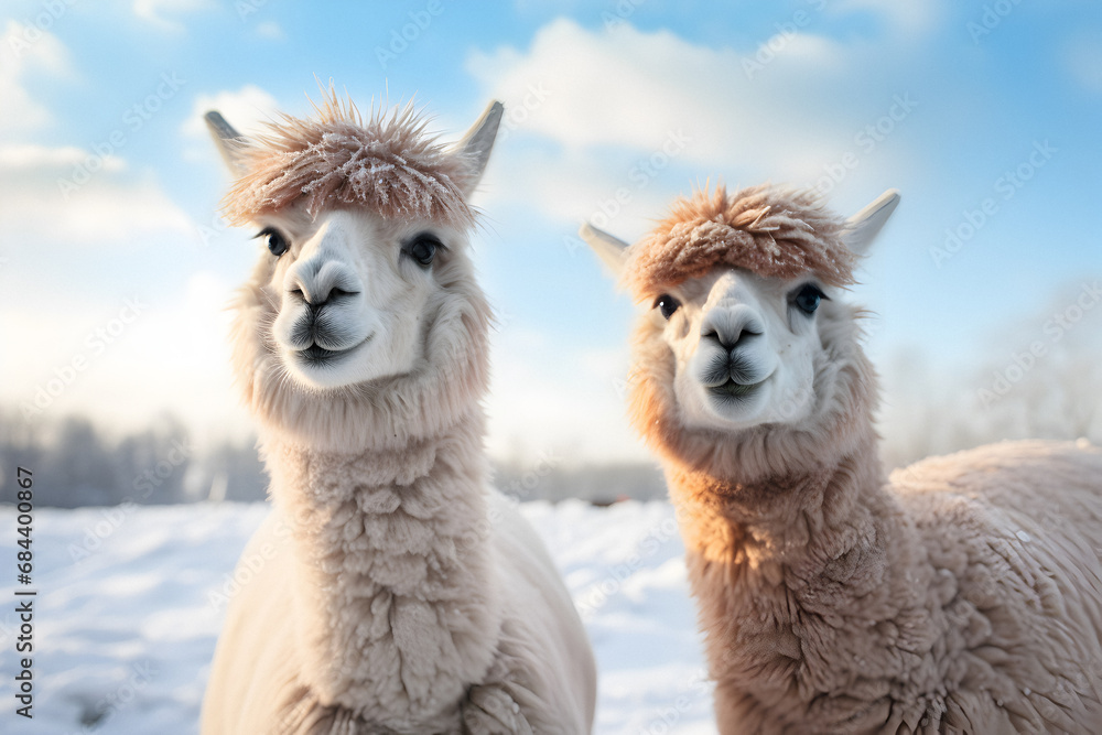 portrait llama, pair llamas, nature background portrait llama, pair llamas, nature background