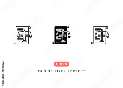 Legislation Icon. Advocate Law Judgement Book Pictogram Graphic Illustration. Isolated Simple Line Icon For Infographic, App and Web Button.