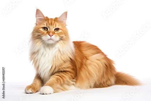 Norwegian Forest Cat. Whole body of a cat. The background is white