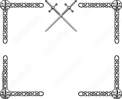 Ornate Frame with Fleur de Lis and Crossed Two-Handed Swords