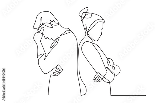 ontinuous line of domestic violence.vector single line of quarrel in the family.isolated white background