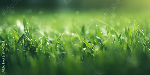 Grass flower in soft focus and blurred with vintage style for background A field of green grass with the sun shining on it. AI Generative