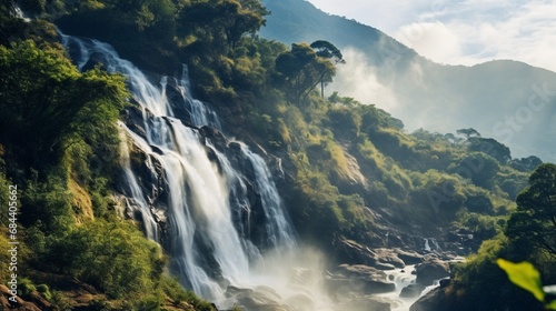 majestic water fall in the green mountains generated by AI tool 