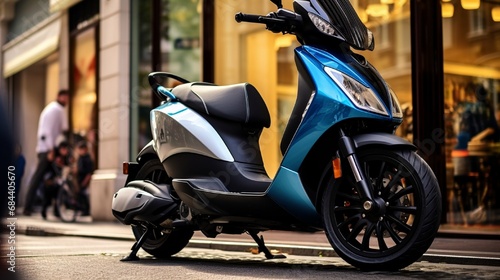 scooter parked on the street in front of a house generated by AI tool 