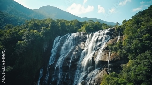 majestic water fall in the green mountains generated by AI tool 