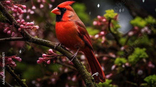 cardinal sitting on a branch in winter season generated by AI tool 