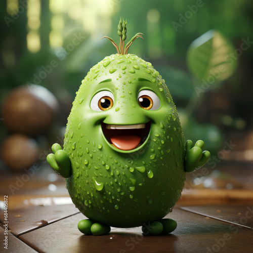 3d realistic cartoon cute avocado fruit