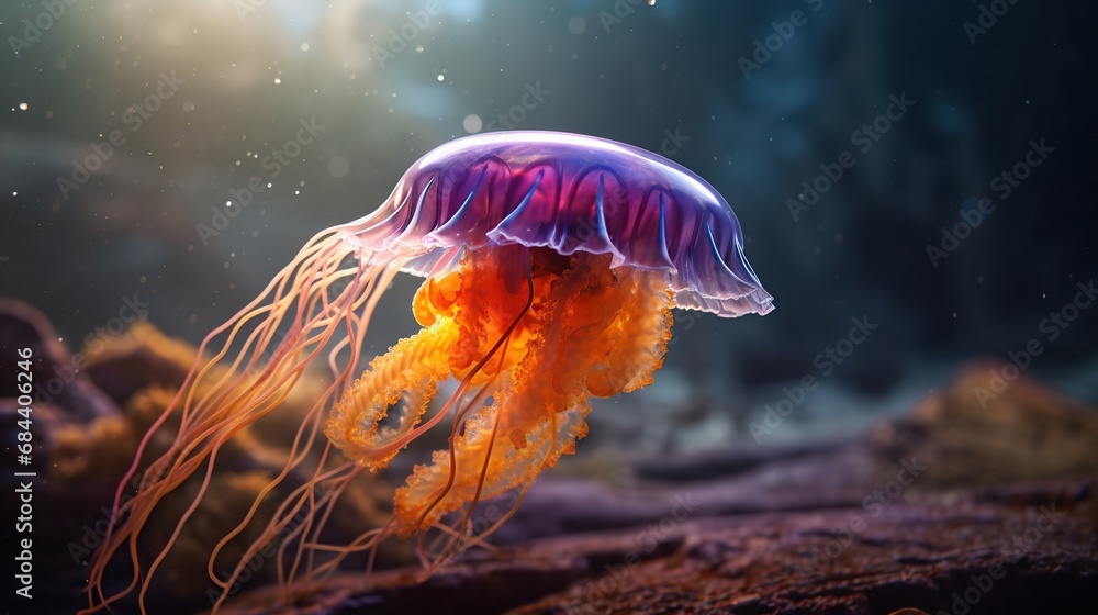 Fototapeta premium Jellyfish in the deep blue sea. Underwater photography