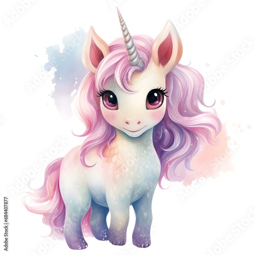 cute unicorn, watercolor, clipart, HD, on white background
