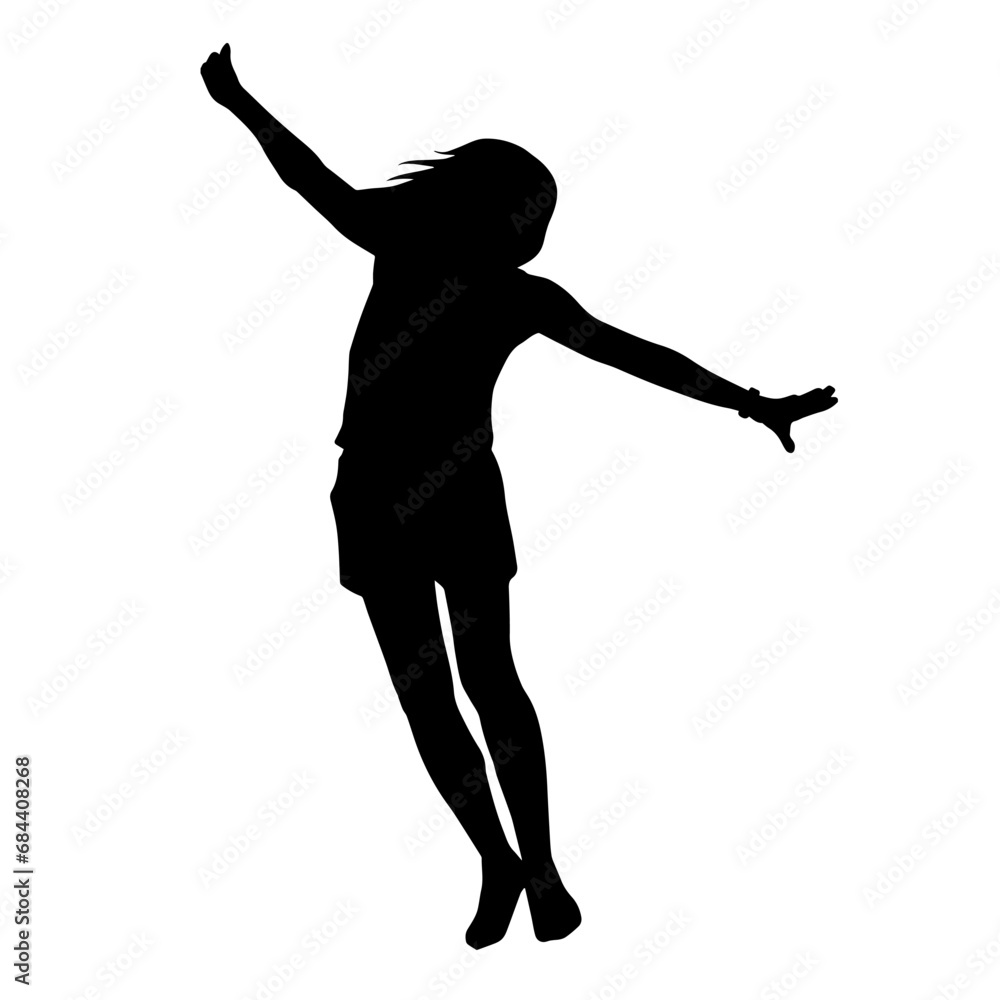 Silhouette of teenager jumping pose. Silhouette of a teen happily jumping.