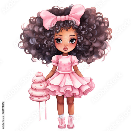 Cute Black Girl Fashion Watercolor Clipart Illustration