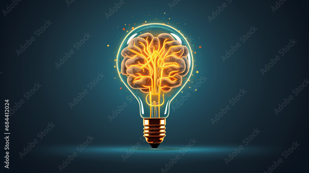Creative idea with brain and light bulb Creative idea with brain and light bulb