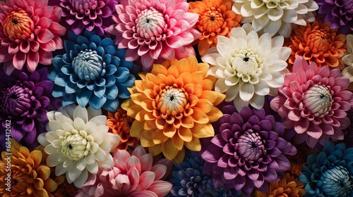 A close-up of a 3D floral wall mural capturing the intricate beauty of blooming chrysanthemums in vivid colors.