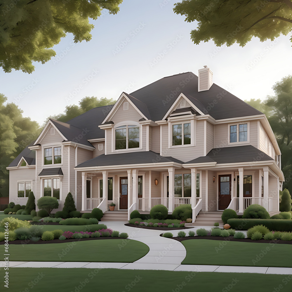 Fototapeta premium A stunning artist's rendering of a suburban elegance home, created by AI, showcasing its exquisite design