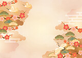 鶴と松の木の和柄背景素材