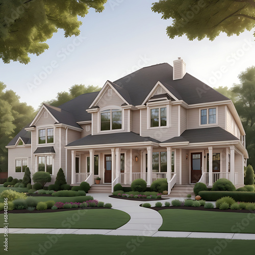 A stunning artist's rendering of a suburban elegance home, created by AI, showcasing its exquisite design © Joynal