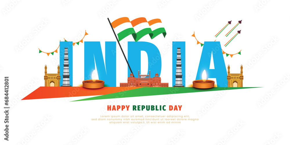 Indian Republic day tricolor background banner design vector file