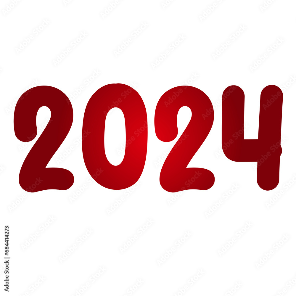 Number 2024 gradient red on transparent background for new year concept design elements. Number 2024 gradient red on transparent background for new year concept design elements.
